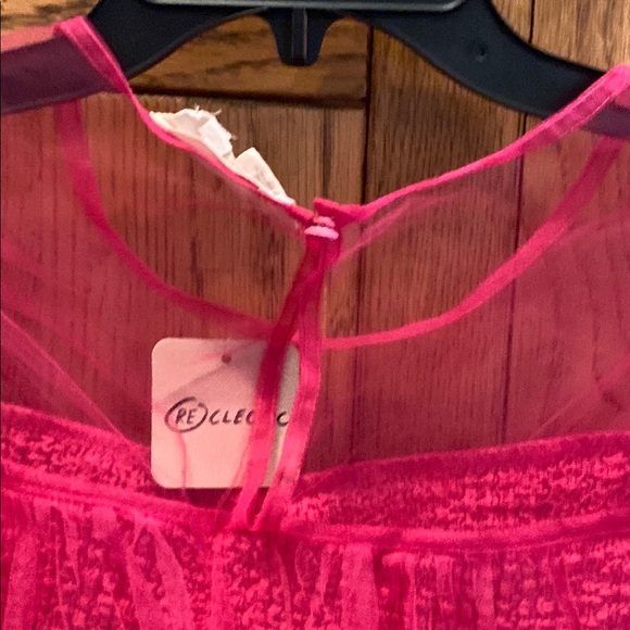 Anthropologie Sheer Puff Sleeve Tulle Top with Crinkle Stretch Inner Layer Pink - Picture 6 of 7